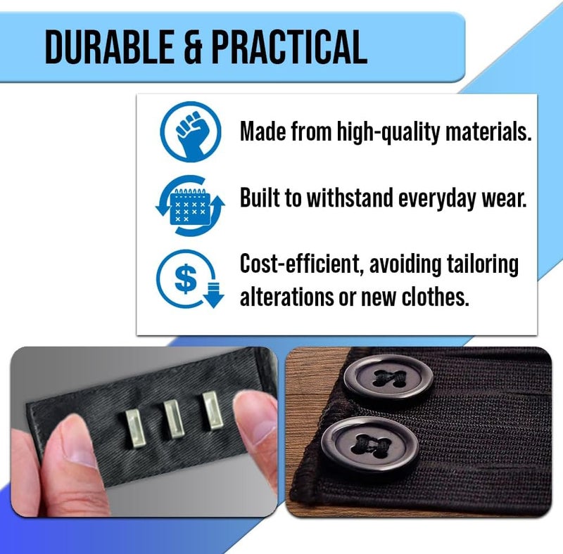 Mobi Lock 6 Pcs Pants/Trousers Button Extender Set - Elastic, Adjustable Button and Hook Waistband Expander in Multiple Styles for Men and Women - No Sewing Required - by - Image 4